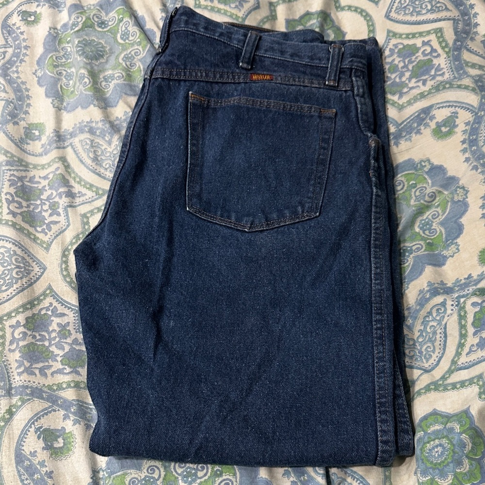 Rustler Wrangler Men's Dark Blue Relaxed Jeans 36x32